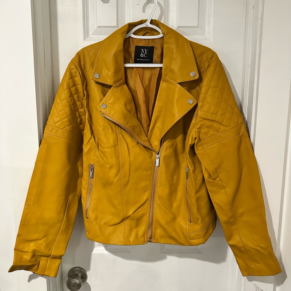 New York & Company Mustard Yellow Faux-Leather Moto Jacket